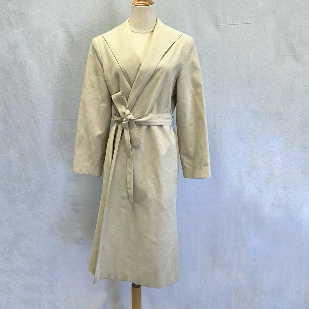 Ultra Suede vintage 80s beige/sand trench coat with tie belt size 8 shawl collar